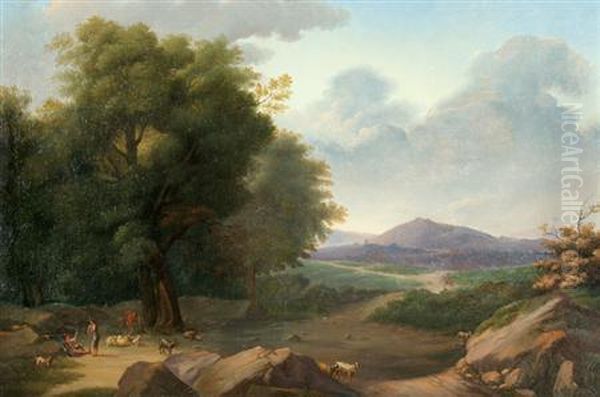Goat Herders In An Expansive Landscape Oil Painting by Claude Lorrain (Claude Gellee)