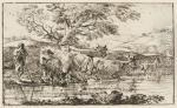 Le Troupeau A L'abreuvoir Oil Painting by Claude Lorrain (Claude Gellee)