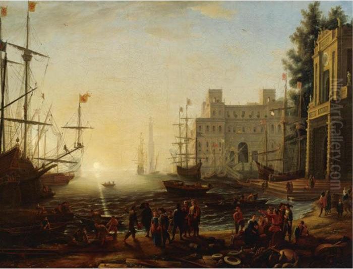 Bustling Port With The Villa Medici Oil Painting by Claude Lorrain (Claude Gellee)
