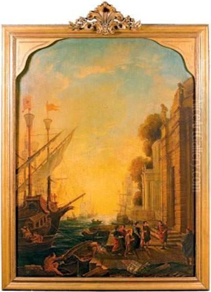 Scene De Debarquement Oil Painting by Claude Lorrain (Claude Gellee)