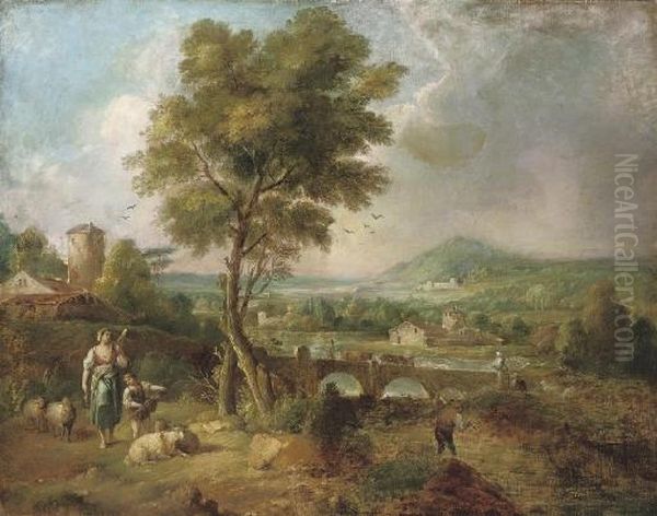 Figures In An Italianate Landscape Oil Painting by Claude Lorrain (Claude Gellee)
