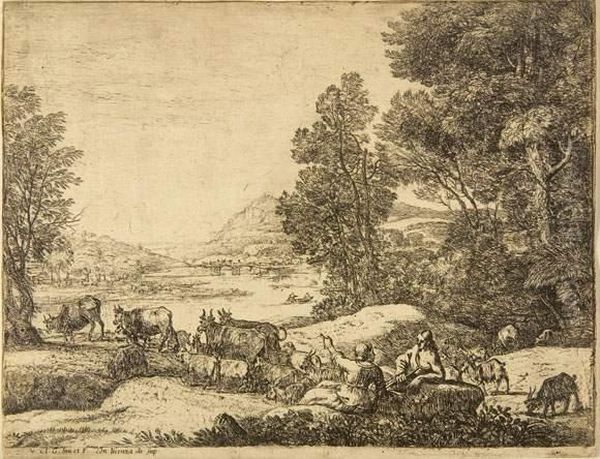 Berger Et Bergere Conversant. Oil Painting by Claude Lorrain (Claude Gellee)