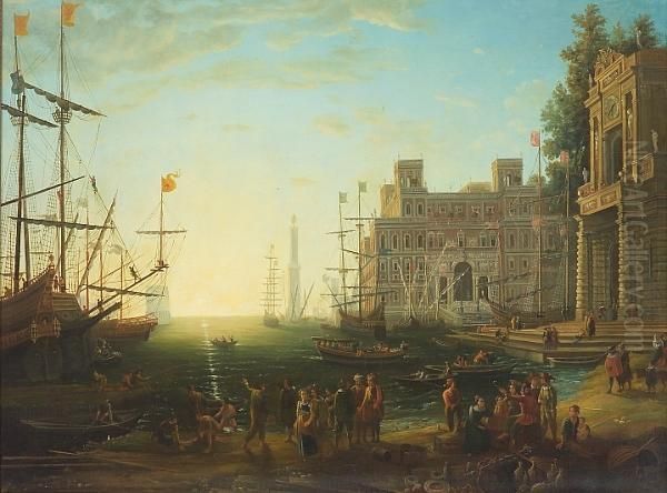 A Harbor Scene With The Villa Medici Oil Painting by Claude Lorrain (Claude Gellee)
