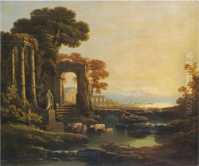 An Extensive River Landscape With Classical Ruins Oil Painting by Claude Lorrain (Claude Gellee)