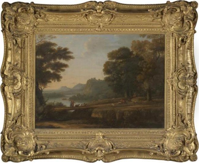 An Italianate River Landscape With A Drover And His Herd Of Goats And Cattle Oil Painting by Claude Lorrain (Claude Gellee)