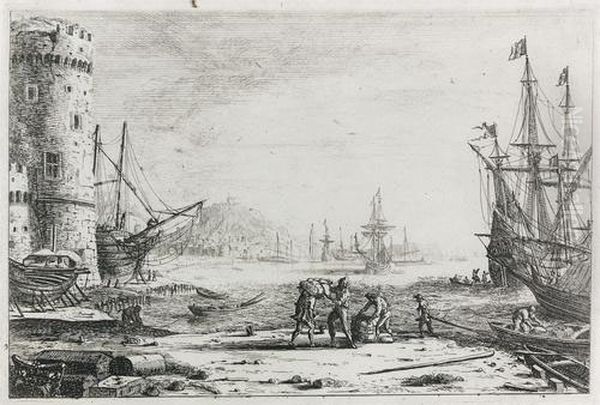Le Port De Mer A La Grosse Tour. Oil Painting by Claude Lorrain (Claude Gellee)