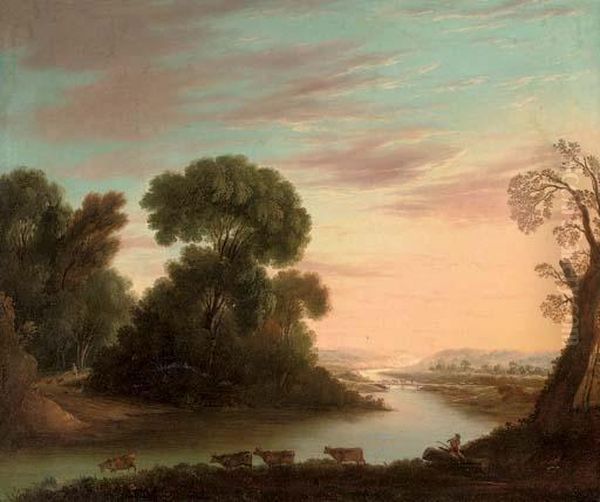 A Wooded River Landscape With A Drover Under A Tree, His Cattle Beyond Oil Painting by Claude Lorrain (Claude Gellee)