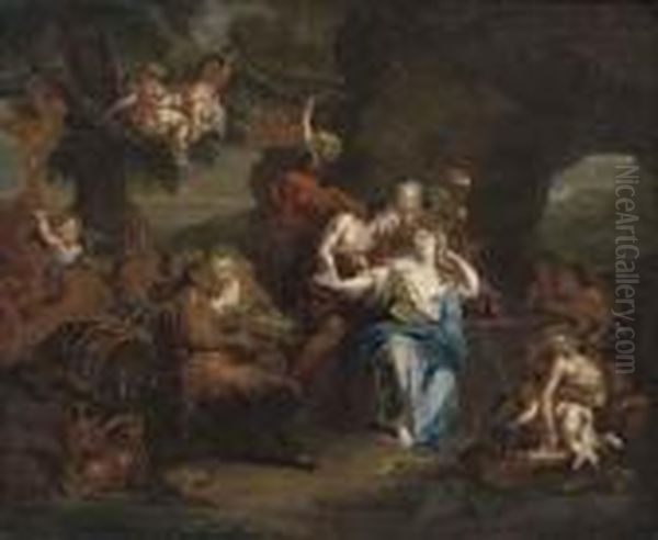 Bacchus And Ariadne Oil Painting by Francois Lemoine (see Lemoyne)