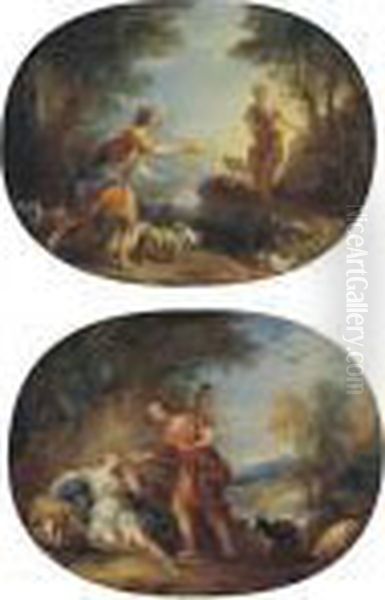 Daphnis Standing Before The Sleeping Chloe; The Meeting Of Daphnis And Chloe Oil Painting by Francois Lemoine (see Lemoyne)