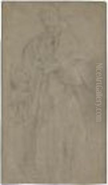 Standing Draped Figure Holding A Book Oil Painting by Francois Lemoine (see Lemoyne)