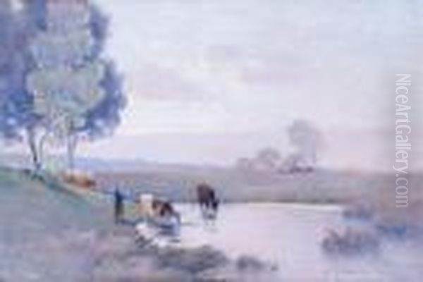 Etaples, Le Troupeau S'abreuvant Oil Painting by Henri Eugene Augustin Le Sidaner