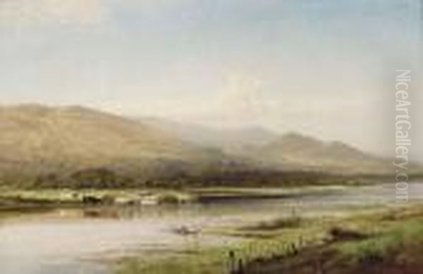 Cattle Watering, Derwentwater Oil Painting by Benjamin Williams Leader