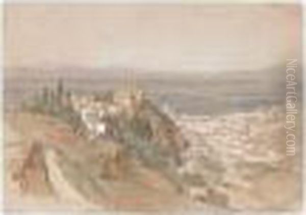 The Alhambra With The Generalife
 And The Palace Of Charles V From Under La Silla Del Moro Oil Painting by Edward Lear