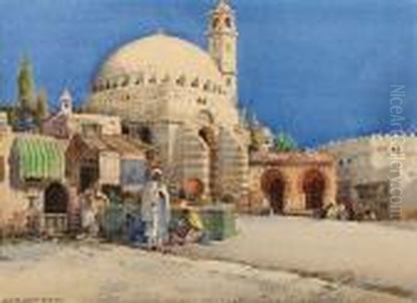 Oriental Market Before A Mosque Oil Painting by Noel Harry Leaver