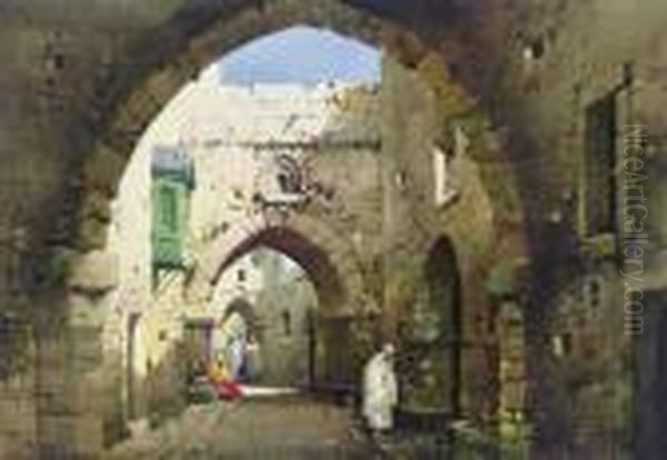 A Street In Jerusalem Oil Painting by Noel Harry Leaver