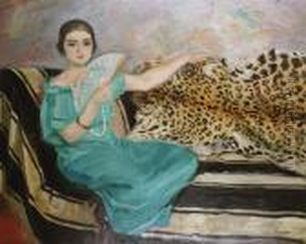 Jeune Fille A L'eventail Et Peau De Leopard Oil Painting by Henri Lebasque