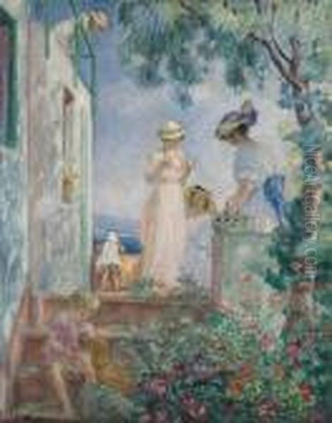 Jeunes Filles Sur Une Terrasse. Sainte-maxime Oil Painting by Henri Lebasque