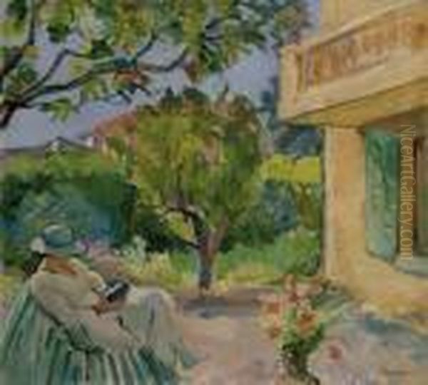 Le Cannet, Madame Lebasque Lisant Dans Un Jardin Oil Painting by Henri Lebasque