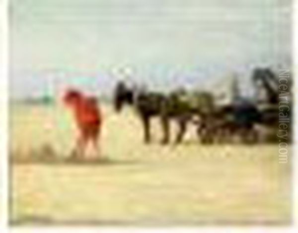 Scene De Plage Animee A 
Mont-de-marsan Avec Pierre Lebasque Faisant Un Chateau De Sable Et 
Madame Lebasque Dans Une Carriole Attelee De Deux Anes, Vers 1920 Oil Painting by Henri Lebasque