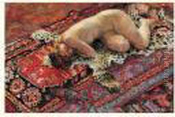 Nu Sur Une Peau De Panthere, Circa 1932 Oil Painting by Henri Lebasque