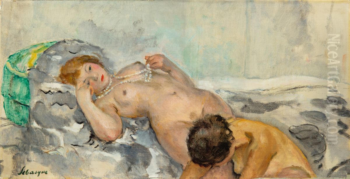Nu Au Collier De Perles Oil Painting by Henri Lebasque