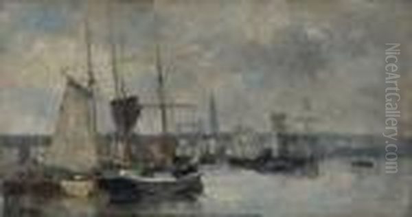 Le Port De Rouen Oil Painting by Albert Lebourg