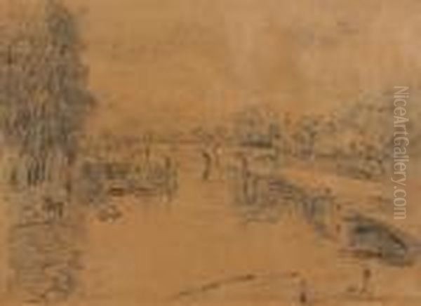 Paysage Fluvial Anime
Crayon Noir Oil Painting by Albert Lebourg