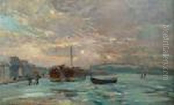 Promeneur Sur La Seine Un Jour De Grand Gel Oil Painting by Albert Lebourg