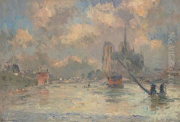 Notre-dame De Paris Et La Seine Pendant L'inondation De 1910 Oil Painting by Albert Lebourg