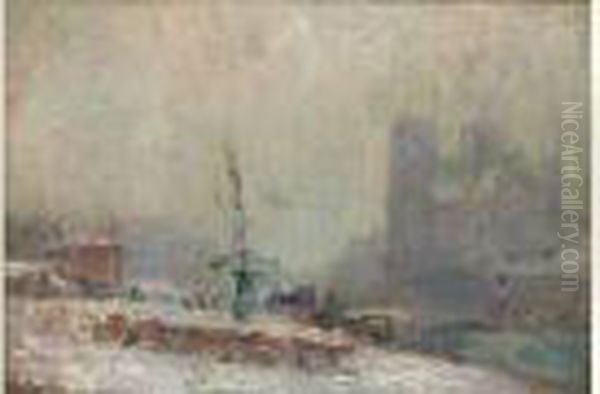 Les Anciens Quais De Bercy Vus 
De La Seine A Paris A L'epoque De La Construction Du Pont De Tolbiac Oil Painting by Albert Lebourg