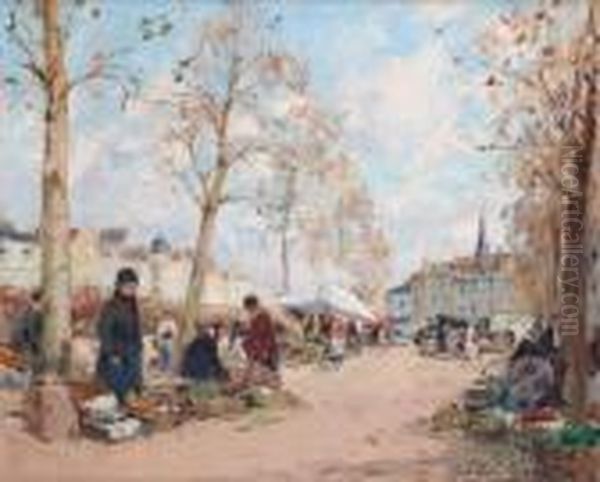 Marche A Melun Oil Painting by Paul Emile Lecomte