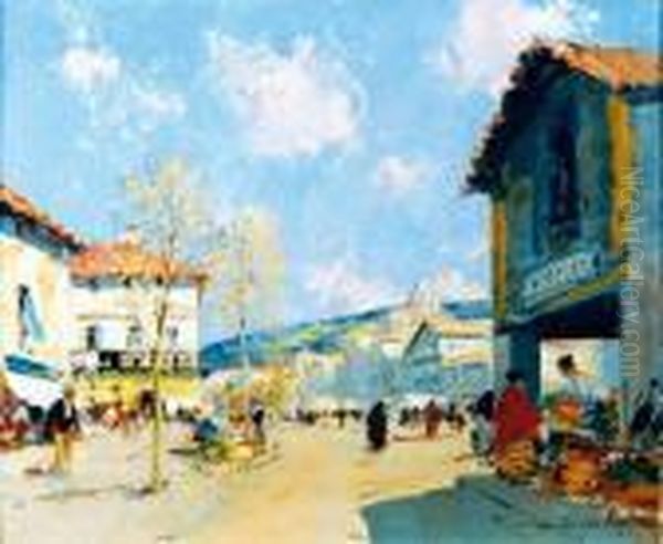 Place Du Marche Oil Painting by Paul Emile Lecomte
