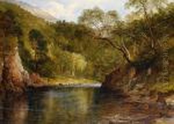 Salmon Fishing On The River Awe Oil Painting by Frederick Richard Lee, R.A.