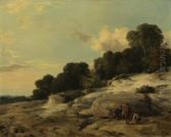 Ferreting For Rabbits Oil Painting by Frederick Richard Lee, R.A.