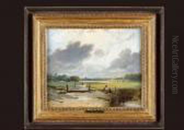 Fishing At The Pond Oil Painting by Frederick Richard Lee, R.A.