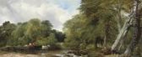 A Woody River Scene Oil Painting by Frederick Richard Lee, R.A.