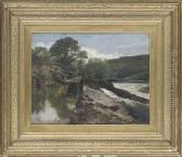 A Highland River With Waterfall Oil Painting by Frederick Richard Lee, R.A.