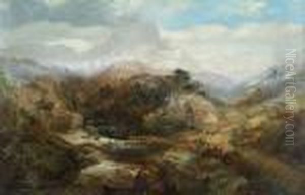 Mountain Landscape With Rushing Water Oil Painting by Frederick Richard Lee, R.A.