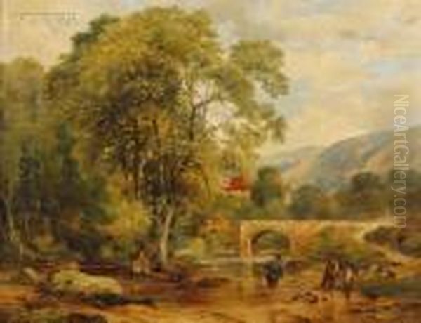 Naperly Bridge, Yorkshire Oil Painting by Frederick Richard Lee, R.A.