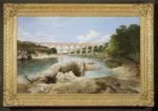 The Pont Du Gard Built By The Romans To Supply Nimes With Water Oil Painting by Frederick Richard Lee, R.A.
