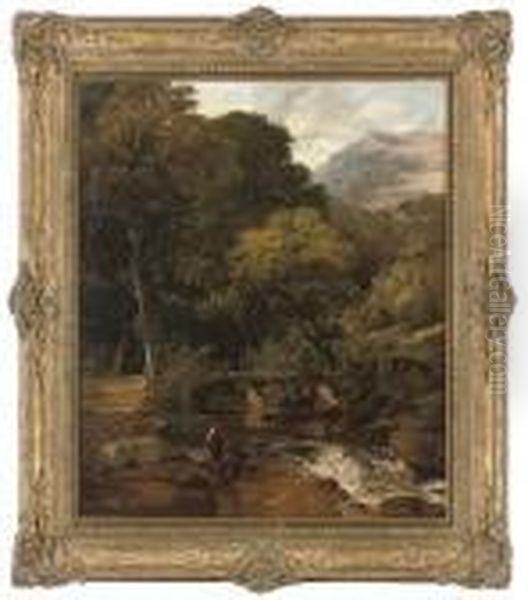 Fishing On A Highland River Oil Painting by Frederick Richard Lee, R.A.