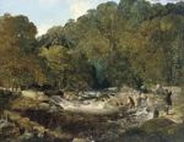 Salmon Fishing Oil Painting by Frederick Richard Lee, R.A.