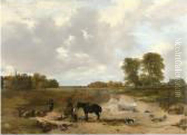 Hare Coursing, The Day's Bag Oil Painting by Frederick Richard Lee, R.A.