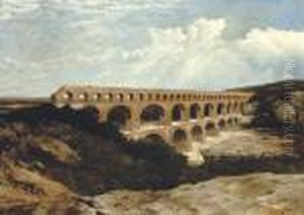 Le Pont Du Gard Oil Painting by Frederick Richard Lee, R.A.