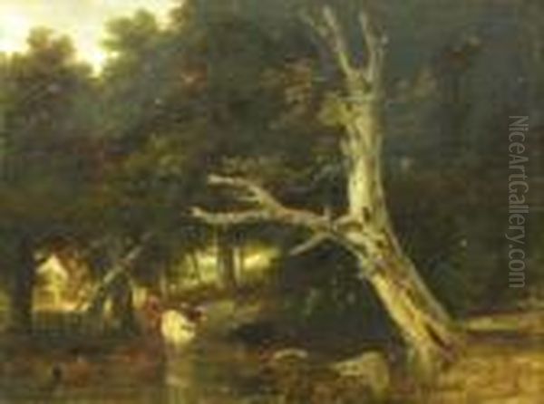 R.a. 'a Shady Retreat' Oil Painting by Frederick Richard Lee, R.A.