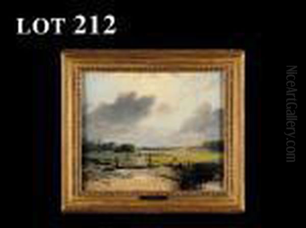 Angling In A Pond Oil Painting by Frederick Richard Lee, R.A.