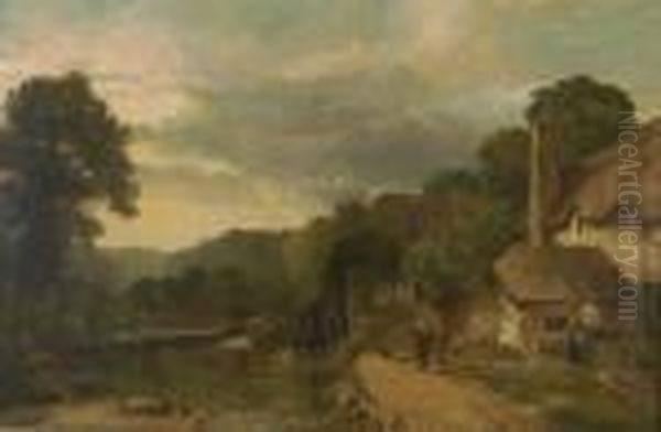 Englische Landschaft Mit Wassermuhle. Oil Painting by Frederick Richard Lee, R.A.