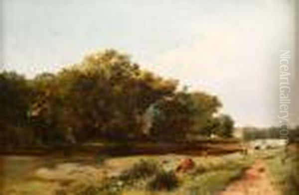 Figure And Dog Beyond Oil Painting by Frederick Richard Lee, R.A.