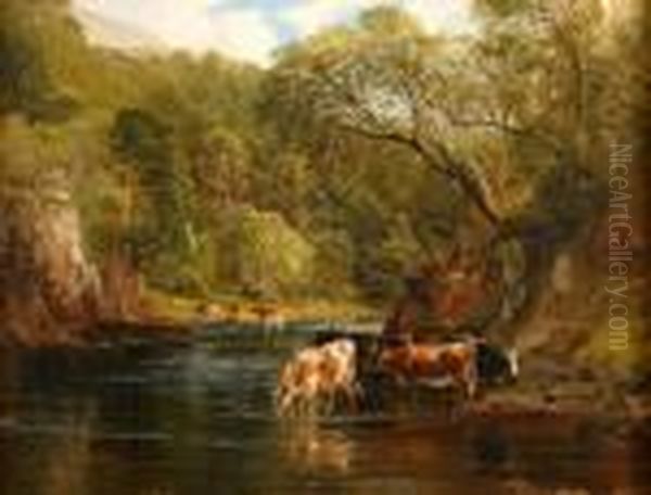 Watering In The River Awe Oil Painting by Frederick Richard Lee, R.A.