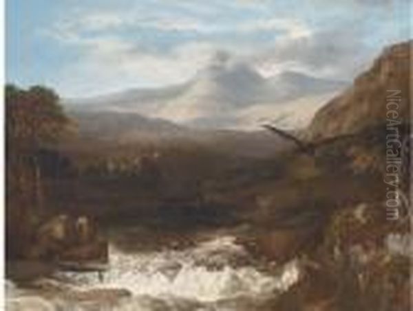 Eagles In A Highland Valley Oil Painting by Frederick Richard Lee, R.A.